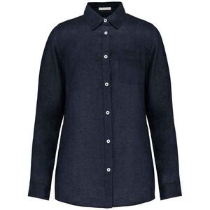 Spasso Womens/Ladies Linen Long-Sleeved Shirt / Navy